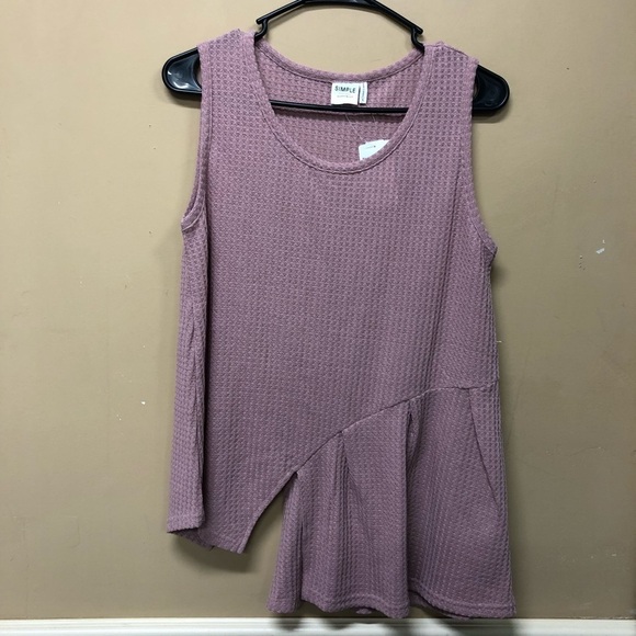 Suzanne Betro simple Pink Sleeveless Waffle Knit Top Asymmetrical Hem Size S NWT - Picture 1 of 5